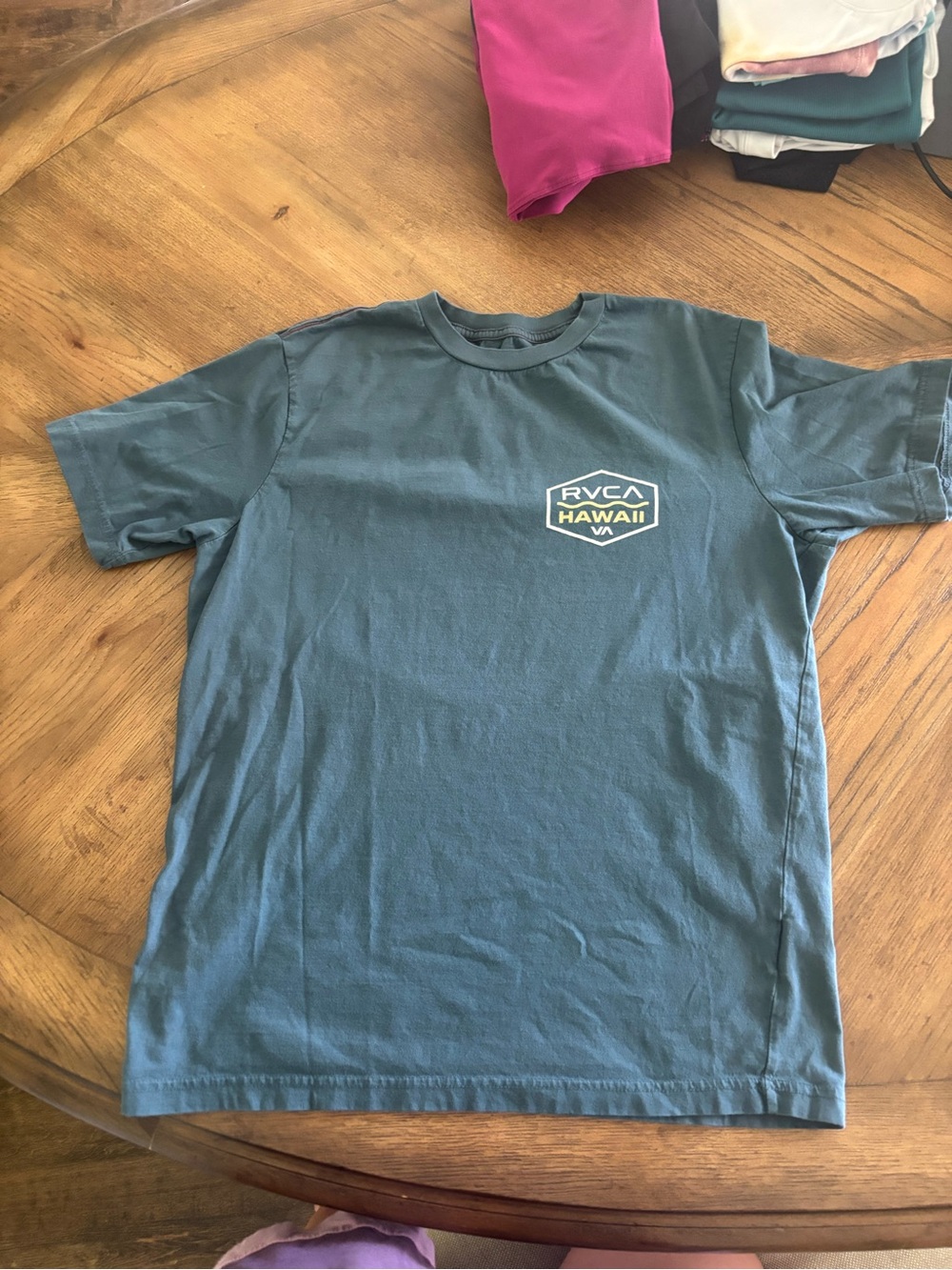 RVCA Men's Crew Neck T-Shirt in Slate Teal with White Logo